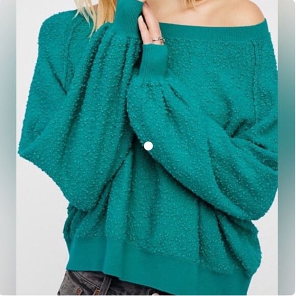 Free People Sweater Found My Friend Teal Crew Neck Sweater - Picture 4 of 13